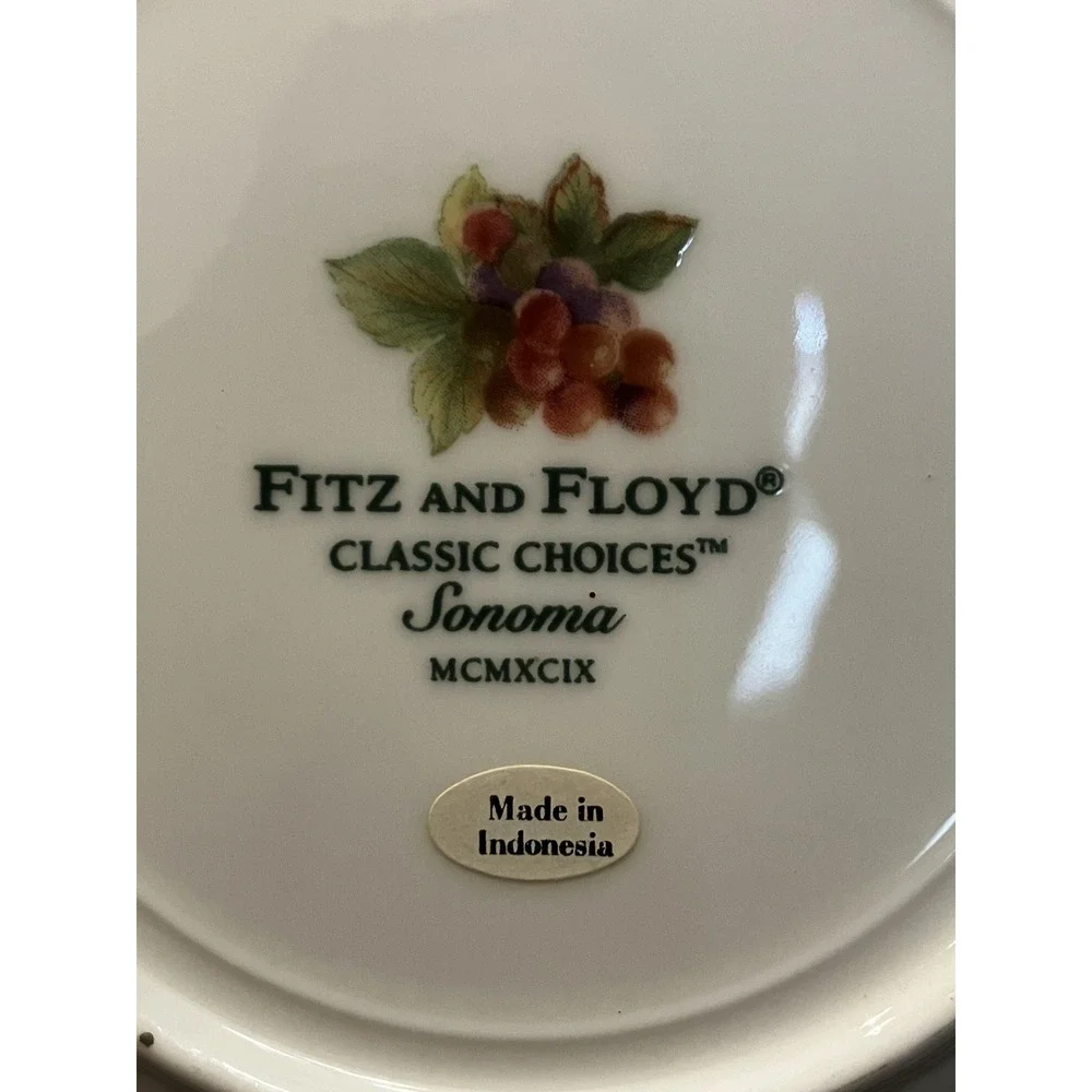 Fitz & Floyd Porcelain Sonoma Coral Arabesque Green Rope Edge Replacement Plate